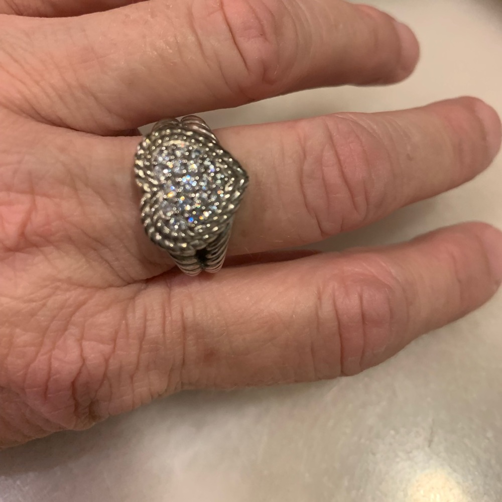 Judith Ripka 8.75 size SS ring with CZ stones